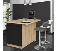 IDMarket - Ilot Central IVO 100 cm Bois façon hêtre Portes Noires avec Plan de Travail