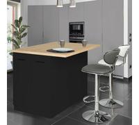 Ilot central IVO 120 cm bois noir avec plan de travail façon hêtre