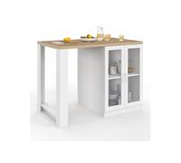 IDMARKET Ilot central LINO 2 personnes bois blanc et plan de travail façon hêtre et portes vitrées
