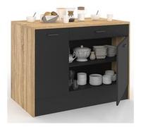 IDMarket – Ilot central LIO 120 cm – Maxi capacité de rangement – Bois et noir