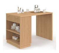 Ilot central mange-debout 4 personnes JULIETTE 130 cm lattes tasseau bois coloris chêne