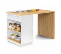 Ilot central mange debout 4 personnes VITO 130 cm blanc et plateau bois