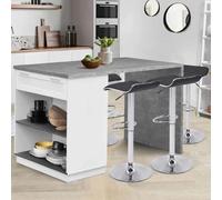 Ilot central mange debout 4 personnes VITO 130 cm blanc et plateau effet béton