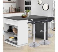 Ilot central mange-debout 4 personnes VITO 130 cm blanc et plateau gris