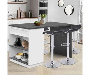 Ilot central mange-debout 4 personnes VITO 130 cm blanc et plateau gris