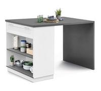 Ilot central mange-debout 4 personnes VITO 130 cm blanc et plateau gris