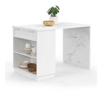 Ilot central mange-debout 4 personnes VITO 130 cm blanc et plateau marbre ALASKA