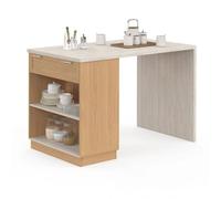 Ilot central mange-debout 4 personnes VITO 130 cm bois et plateau effet travertin