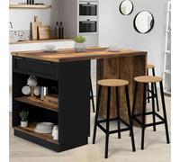 Ilot central mange-debout 4 personnes VITO 130 cm noir et effet bois foncé HAWKINS