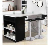 Ilot central mange-debout 4 personnes VITO 130 cm noir et plateau effet marbre ALASKA