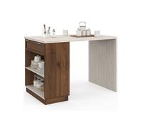 Ilot central mange-debout VITO 4 personnes - Bois noyer et plateau effet travertin - L130 x l80 x H90,5 cm