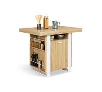 Ilot central PHOENIX 110 cm bois et blanc avec rangements