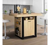 Ilot central PHOENIX 110 cm bois et noir avec rangements