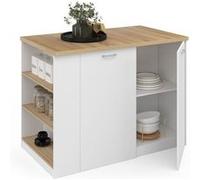 IDMarket Îlot central TIBO 120 cm bois blanc avec plan de travail façon hêtre