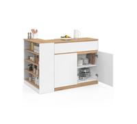Ilot central TOMI 130 cm 2 personnes double plateau bois blanc avec plan de travail façon hêtre