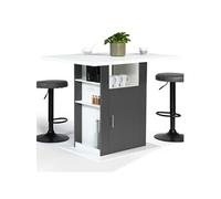 Ilot central UGO 110 cm bois blanc et gris avec rangements