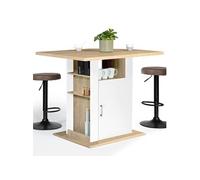 Ilot central UGO 110 cm bois blanc et imitation hêtre avec rangements