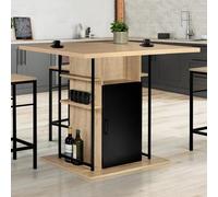 Ilot Central Ugo 110 Cm Bois Noir Et Imitation Hêtre Avec Rangements Design Industriel
