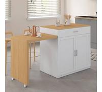 IDMarket - Ilot Central VITO 94-155 cm Bois Blanc avec Table à Manger Extensible intégrée façon hêtre