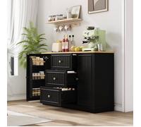 Îlot de Cuisine - 126×40×86cm-Buffet Moderne et élégant avec 3 tiroirs et Portes de Type réfrigérateur-pour la Salle à Manger-Noir