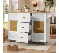 Îlot de cuisine - 146,85x70x90 cm - Desserte extensible à roulettes - Table pliante - Panneaux style rotin