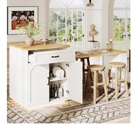 Îlot de cuisine 80×70×95,5,meuble de cuisine,buffet,table de bar,chariot de service fixe, table extensible,2 tiroirs,4 portes,blanc