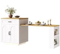 Îlot de cuisine - Armoire de cuisine et de bar - Barre de LED - Table extensible - 2 tiroirs - 4 portes - Blanc