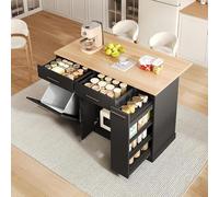 Îlot de cuisine avec plan de travail rabattable (45–70 cm), armoire de cuisine avec étagère à épices à 4 niveaux, chariot de cuisine avec support pour poubelle (seau non inclus), commode de cuisine po