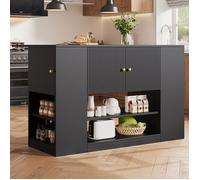 Îlot de Cuisine Central 140x40x90 cm avec Plateau Rabattable, Tiroirs et Étagères, Meuble de Rangement Cuisine O.Ye-No ILOT CENTRAL