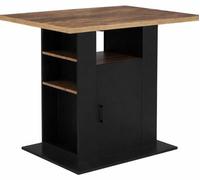 Îlot de cuisine de 110 cm avec espace de rangement – Îlot central avec plan de travail – Évier avec meuble et panneaux en bois – Noir et aspect bois foncé – 110 x 80 x 90 cm