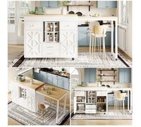 Îlot de cuisine extensible 110-180x40x91cm Desserte de cuisine Table à manger avec 2 portes 4 tiroirs étagères pivotant - blanc