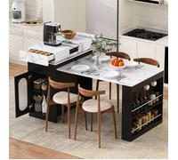 Îlot de cuisine extensible à roulettes 83×46- 146×96 cm Table à manger 4 personnes avec 1 porte 2 tiroirs prises - noir