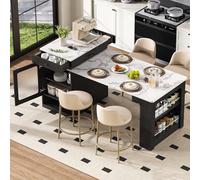 Îlot de cuisine extensible et table de salle à manger avec dessus amovible, table de bar multifonction avec étagères, buffet et salle à manger (noir)