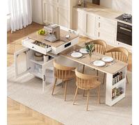 îlot de cuisine extensible led roulettes usb blanc moderne cuisine essz | Table à manger extensible en MDF avec verre, 128-200 x 71 x 92 cm, avec USB, LED et roulettes, comme buffet, buffet