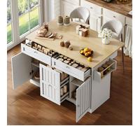 Îlot de cuisine extensible sur roulettes Chariot Desserte de cuisine avec plan de travail pliable 4 tiroirs 2 portes - blanc