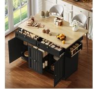 Îlot de cuisine extensible sur roulettes Chariot Desserte de cuisine avec plan de travail pliable 4 tiroirs 2 portes - noir