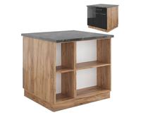 Îlot de cuisine Fame-Line, 90cm avec tiroir, sans PT, Anthracite Haute brillance/Chêne de force doré, Vicco 38718