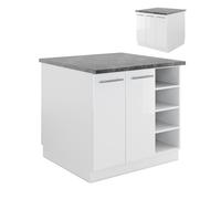 Îlot de cuisine Fame-Line, 90cm sans PT, Blanc Haute brillance/Blanc, Vicco 38722