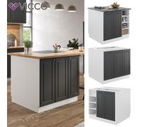 Îlot de cuisine Fame-Line style rustique 90 cm blanc anthracite or Vicco