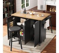 Îlot de cuisine Fortuna Lai, chariot de service avec veinage bois, buffet, 130 x 45 (75) x 92 cm, chariot de cuisine extensible sur roulettes avec porte-serviettes, étagère à épices, cloisons réglable