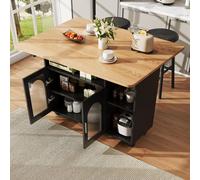 Îlot de cuisine Fortuna Lai, îlot de cuisine moderne, armoire de cuisine, chariot de service amovible, buffet, chariot de service avec grain de bois, buffet, table à manger multifonctionnelle avec esp