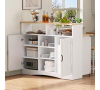 Îlot de cuisine Fortuna Lai sur roulettes, coin repas extensible Îlot de cuisine avec chaises, buffet avec grand espace de rangement, idéal pour la cuisine et la salle à manger comme buffet (blanc)