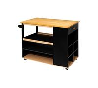 Ilot de cuisine, Meuble de cuisine en bois coloris noir, naturel - Longueur 108 x Profondeur 89 x Hauteur 60 cm