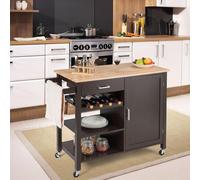 Îlot de cuisine - Mobile - Armoire de cuisine - Buffet - Organisateur - Meubles de rangement - Plan de travail en bois - Tiroir - Noir