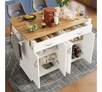 Îlot de cuisine moderne Fortuna Lai (106 × 50 × 90,5 cm), armoire de cuisine, buffet, chariot de service avec grain de bois, buffet, table à manger multifonctionnelle avec espace de rangement, blanc