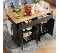 Îlot de cuisine moderne noir (106×50×90,5 cm) avec finition imitation bois. Table multifonctionnelle avec espace de rangement.