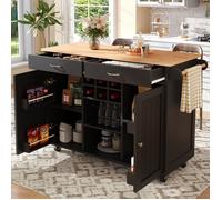Îlot de cuisine moderne - ZUBALIYA - meuble de cuisine, table à manger, table à manger multifonctionnelle avec rangement, noir