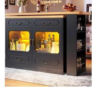 Îlot de cuisine rétractable avec LED table à manger pivotante à 360° desserte de cuisine à 4 tiroirs et étagère à snacks - Noir