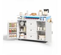 Îlot de Cuisine Roulant avec Plan Rabattable, 5 Roues, Support Bouteilles et Verres, Multifonction Bois pour Petite Cuisine