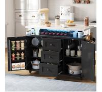 Îlot de cuisine roulant - Memkey - 138 x 60 x 93 cm - Noir - Plateau rabattable, LED, 5 roulettes